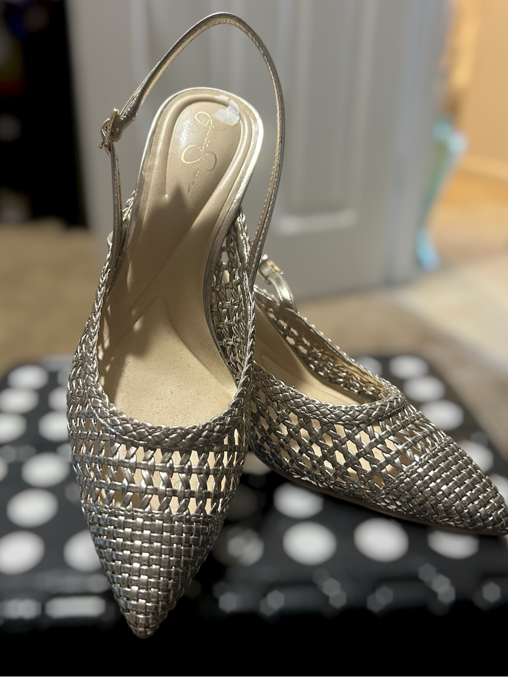 Jessica Simpson Gold Woven Slingback Heels